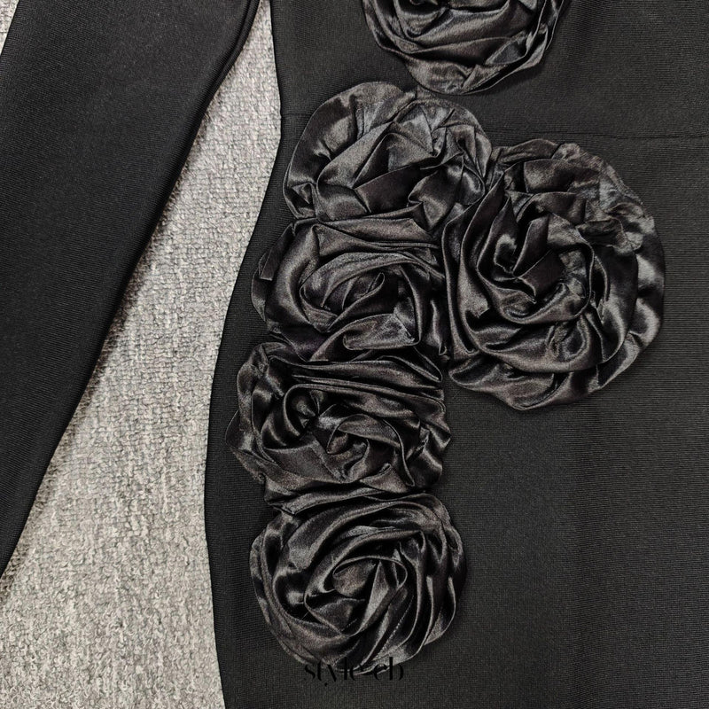 sally 3D Flower Decorative Bandage maxi Dress in black