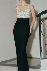 roberta Pearl Flower Rhinestone maxi dress in black