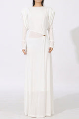 beryl pleated Knitted Fabric Maxi Dress in white