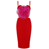 Jacey Mesh Flower Bandage Midi Dress