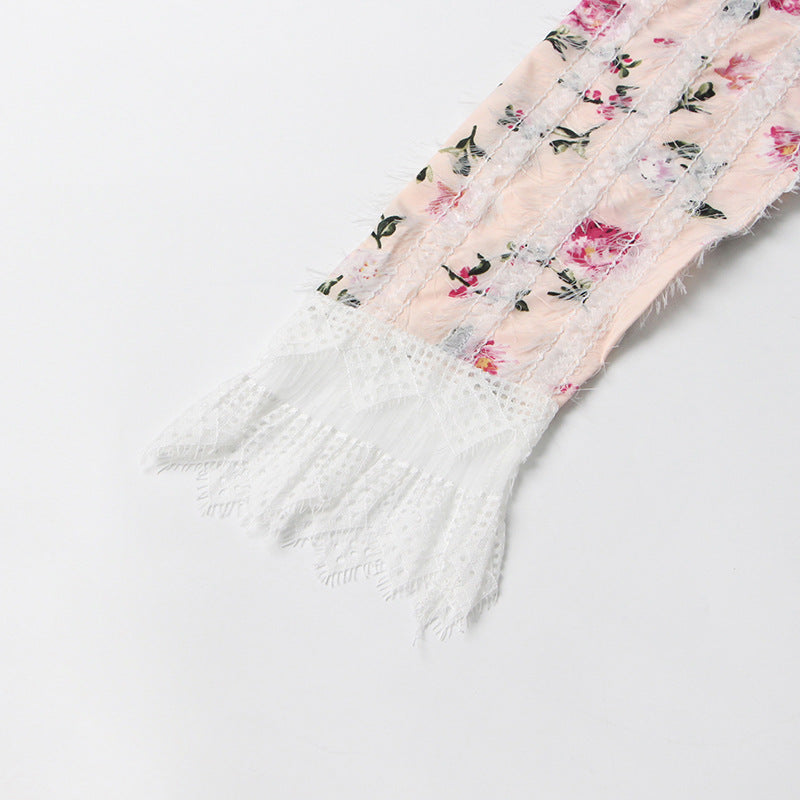 sebastiane Lace-trim long-sleeve floral midi dress in white