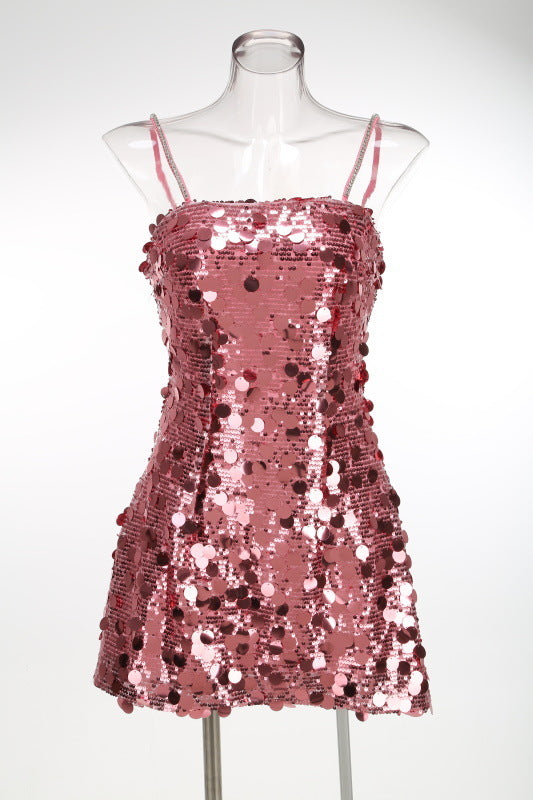 virginia Strappy Sequin Embellished Mini Dress in pink