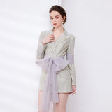 janice Mesh Ribbon Glitter blazer Dress in champagne