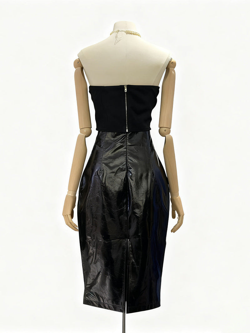 miriam black Sleeveless strapless cropped top mini skirt