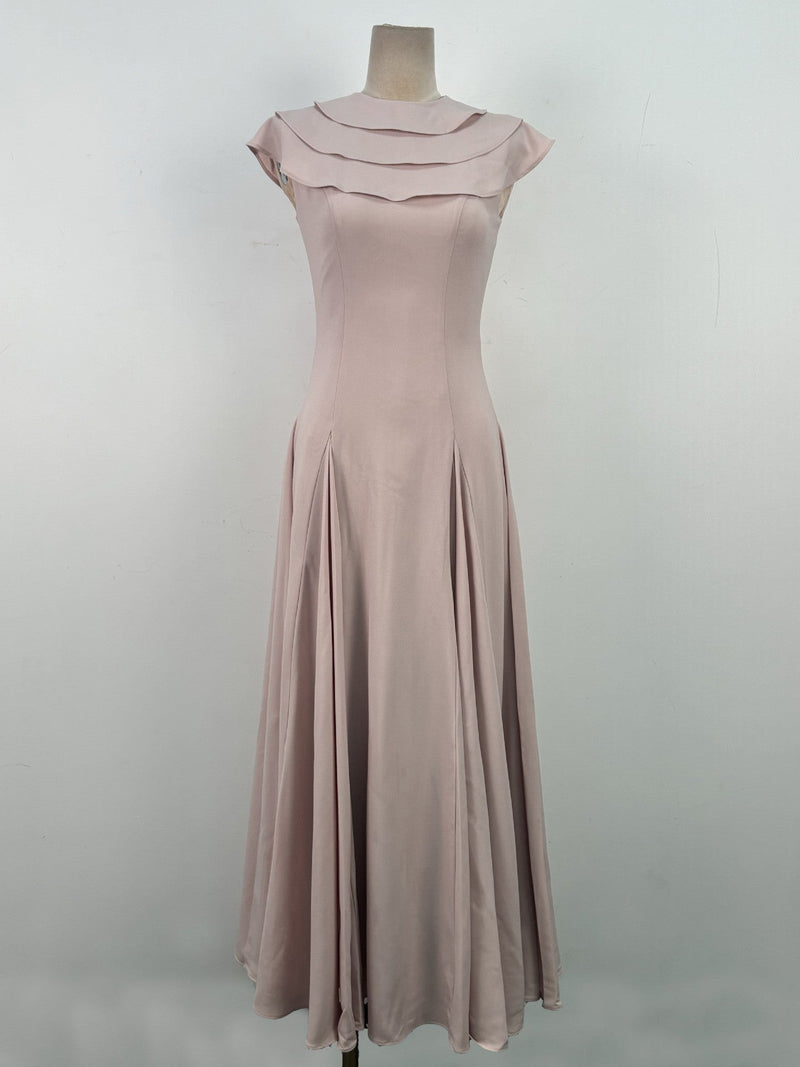 A-line Jewel Neck Viscose Ankle maxi Dress in beige