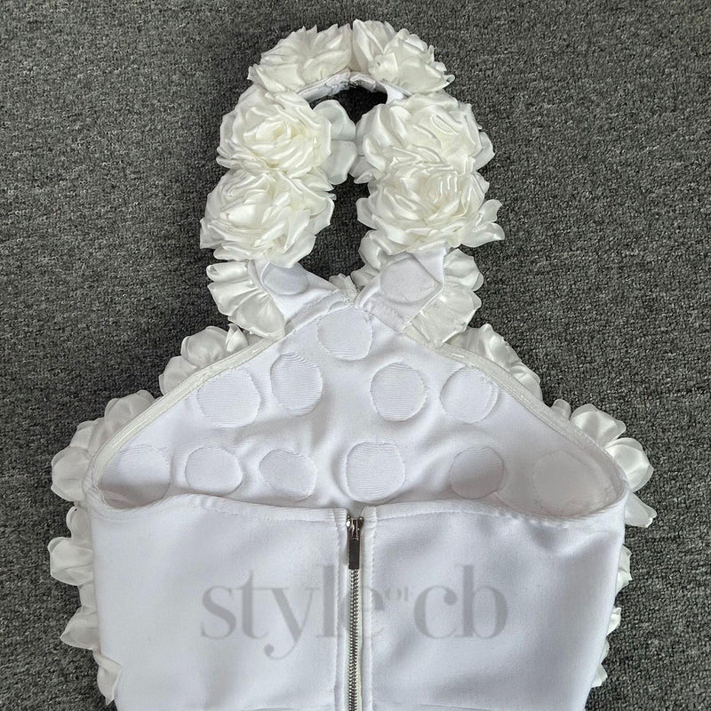 flower bandage midi dress in white