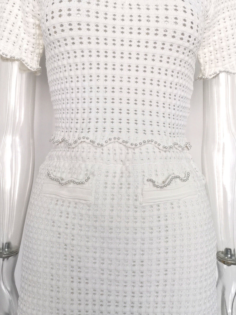 angela ruffle trim Pearl beaded knit sweater