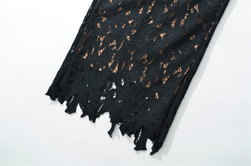 hermosa Bow Strap Embroidered Lace Maxi Dress in black