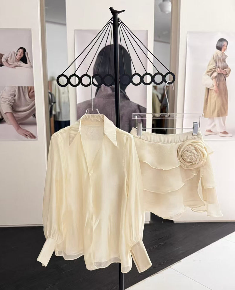 anna Wrap V-Neck Organza Shirt mini dress in apricot