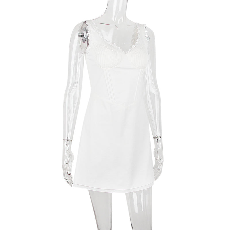 WHITE PIN TUCK MINI DRESS