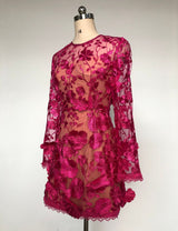 Rose red floral lace Long Sleeve Mini Dress
