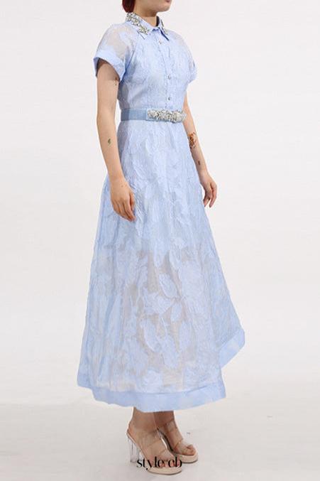 daisy Crystal embellished Midi Dress in blue