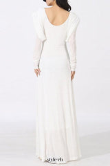 beryl pleated Knitted Fabric Maxi Dress in white