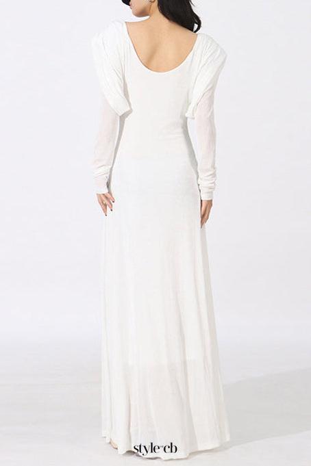 beryl pleated Knitted Fabric Maxi Dress in white