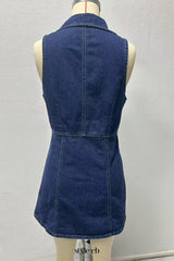 eartha Collared Denim Mini Dress - Dark Blue