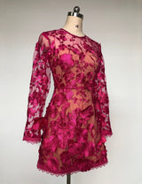 Rose red floral lace Long Sleeve Mini Dress