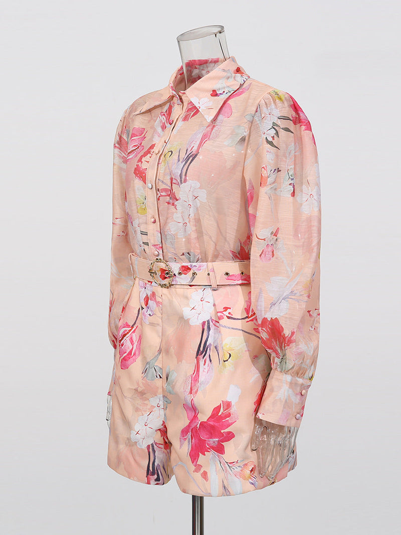 orange jenny floral printed shirt shorts set