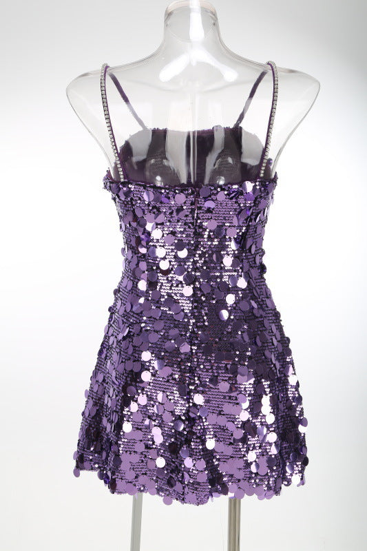 virginia Strappy Sequin Embellished Mini Dress in purple