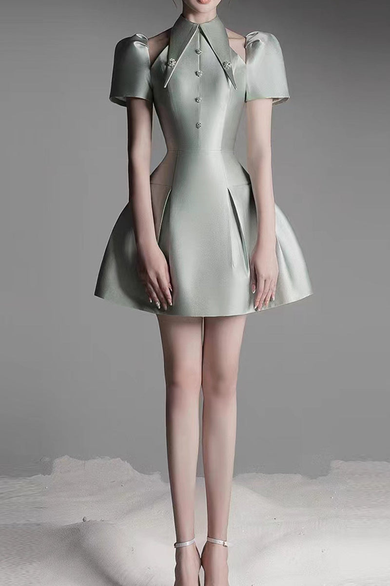 puff sleeve cut out a-line mini dress in green