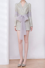 janice Mesh Ribbon Glitter blazer Dress in champagne