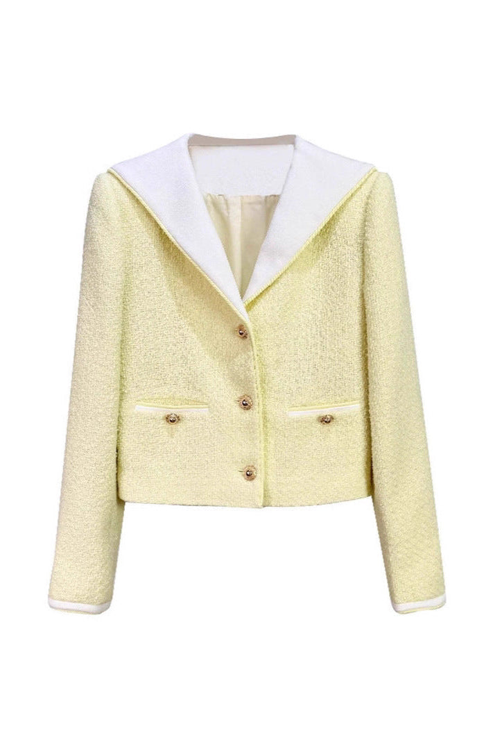 sigrid Boucle Contrast Collar Jacket in Yellow