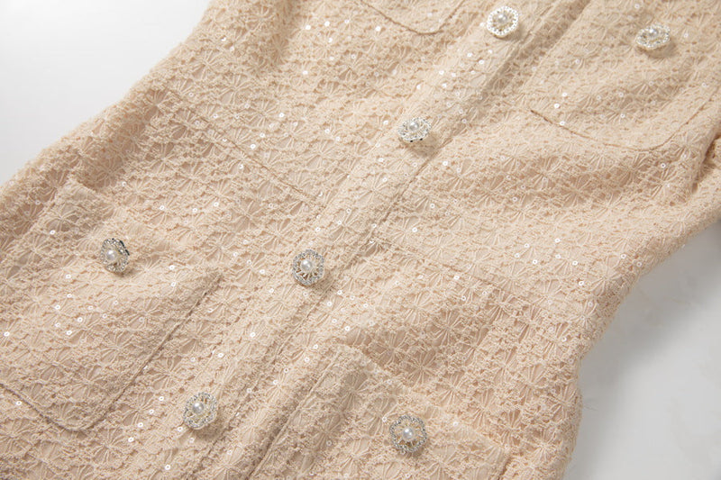 Round Neck Short Sleeves sequin Maxi Dress in black