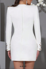 lorraine Rhinestone long-sleeve slim mini dress in white