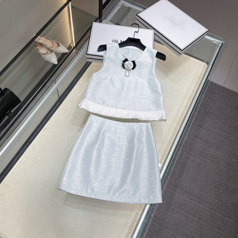 nicola Flowers Sleeve less Top Skirt Two-Piece Set in mint