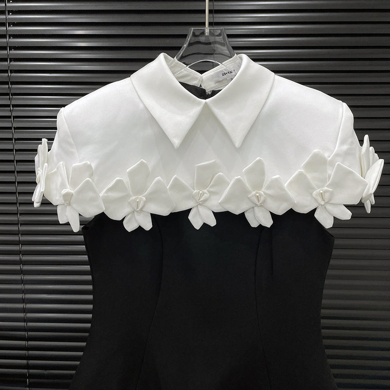 alma Collar Flower Mini Dress In Black