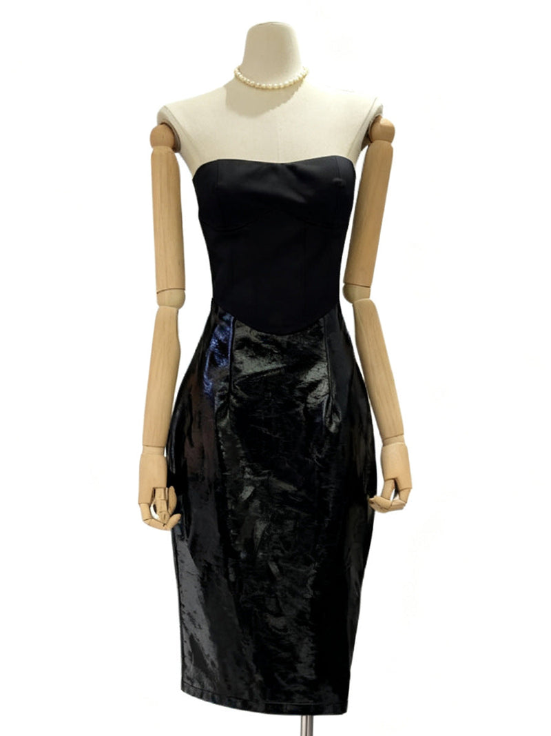 miriam black Sleeveless strapless cropped top mini skirt