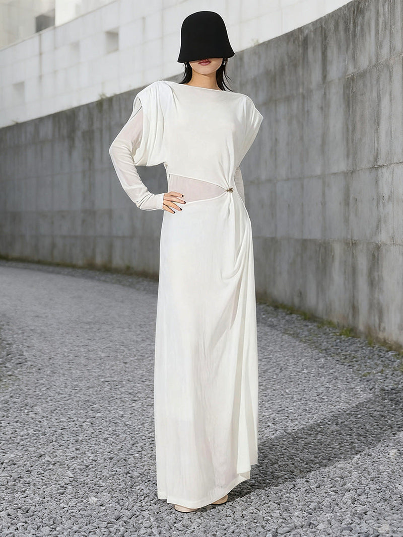 beryl pleated Knitted Fabric Maxi Dress in white