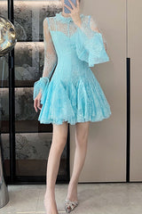 blue  Embroidered Flared Mini Dress