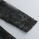 diamond three-dimensional flower jumpsuit in black