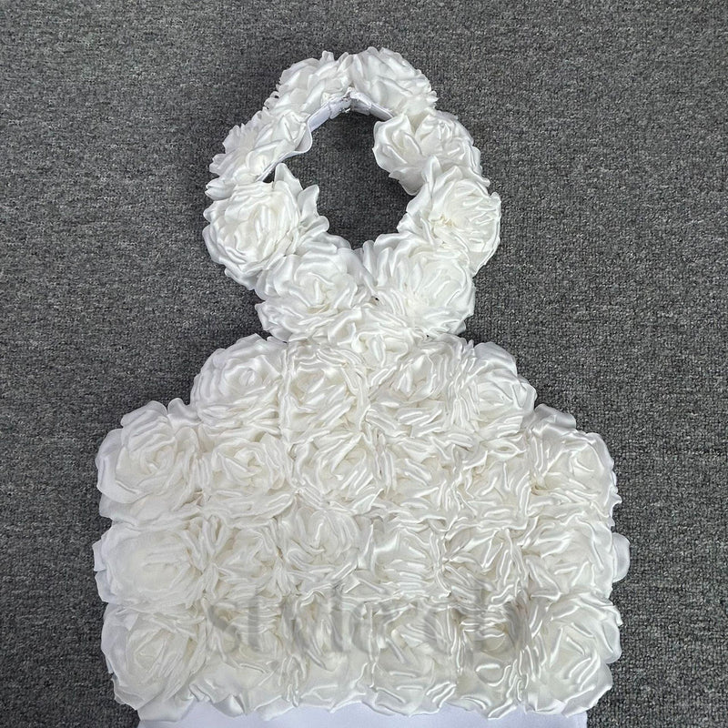 flower bandage midi dress in white