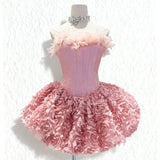 alberta 3d Flower Strapless Mini Dress in pink