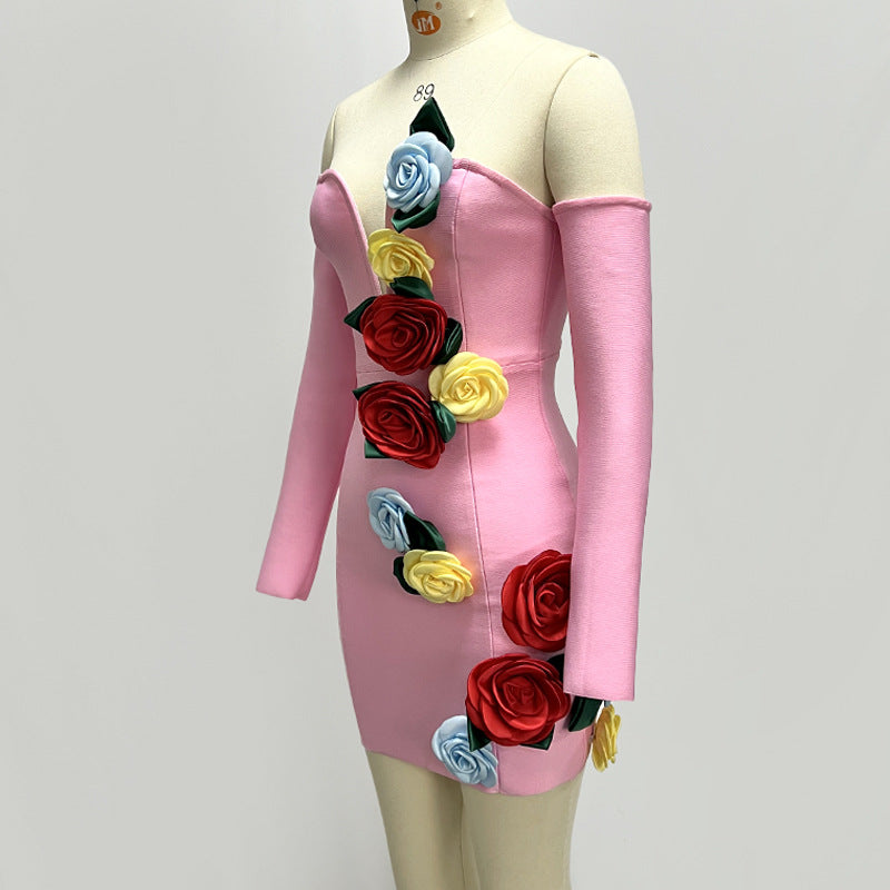 Eigra 3d Flower Tube Top Mini Dress