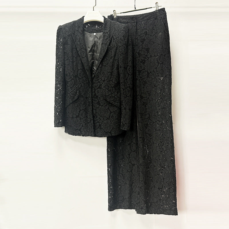 elvira v-neck Lace Blazer set in black