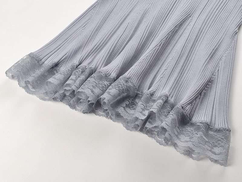 Blue Knit Lace cutout Mini Dress