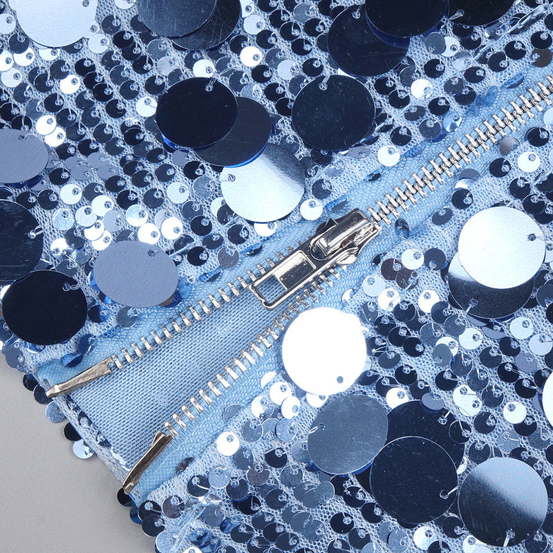 roberta Deep V-Neck Sequin Column Gown in blue