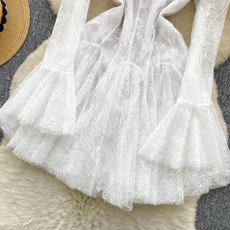 Green Embroidered Flared Mini Dress