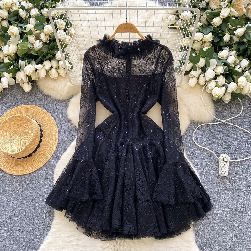 Green Embroidered Flared Mini Dress