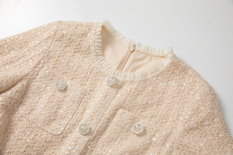 Round Neck Short Sleeves sequin Maxi Dress in black