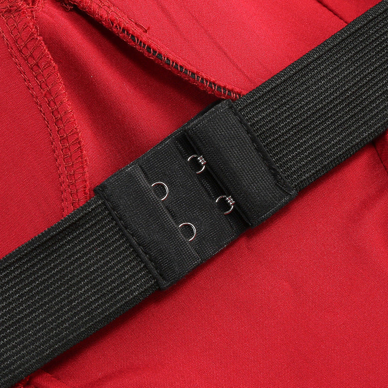 sally ruffle trim strapless mini dress in red