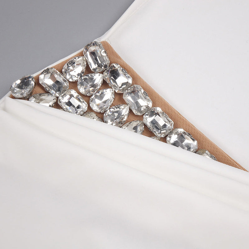 sharon halter backless high slit diamond maxi dress in white