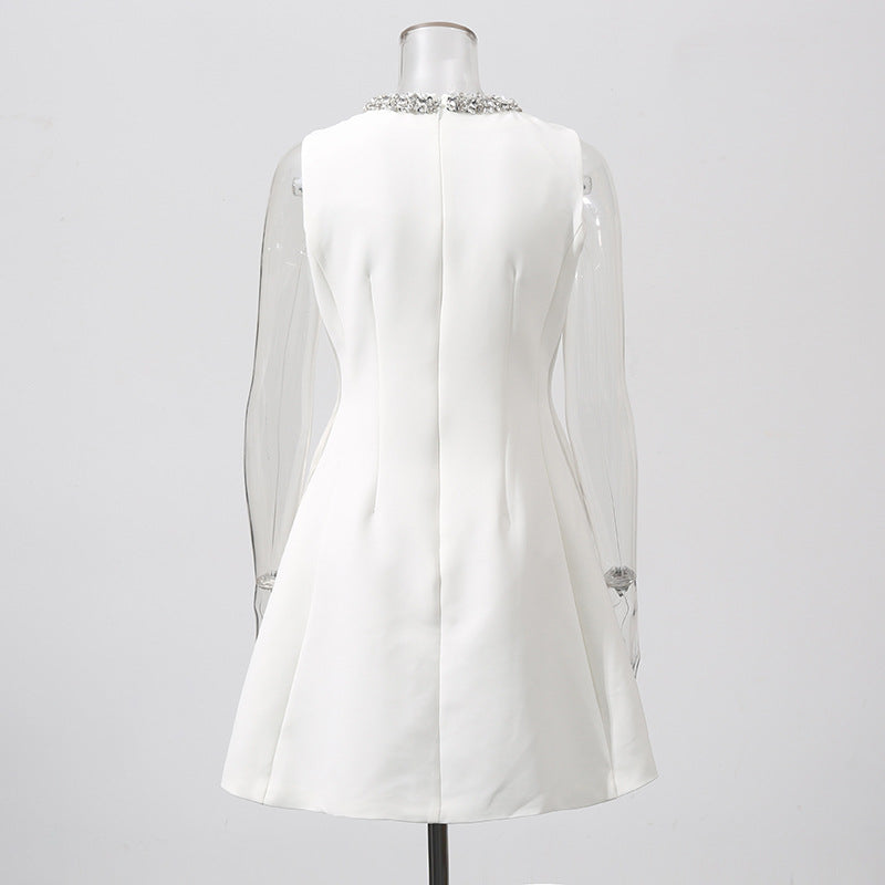 alyssa Round neck diamond sleeveless dress in white