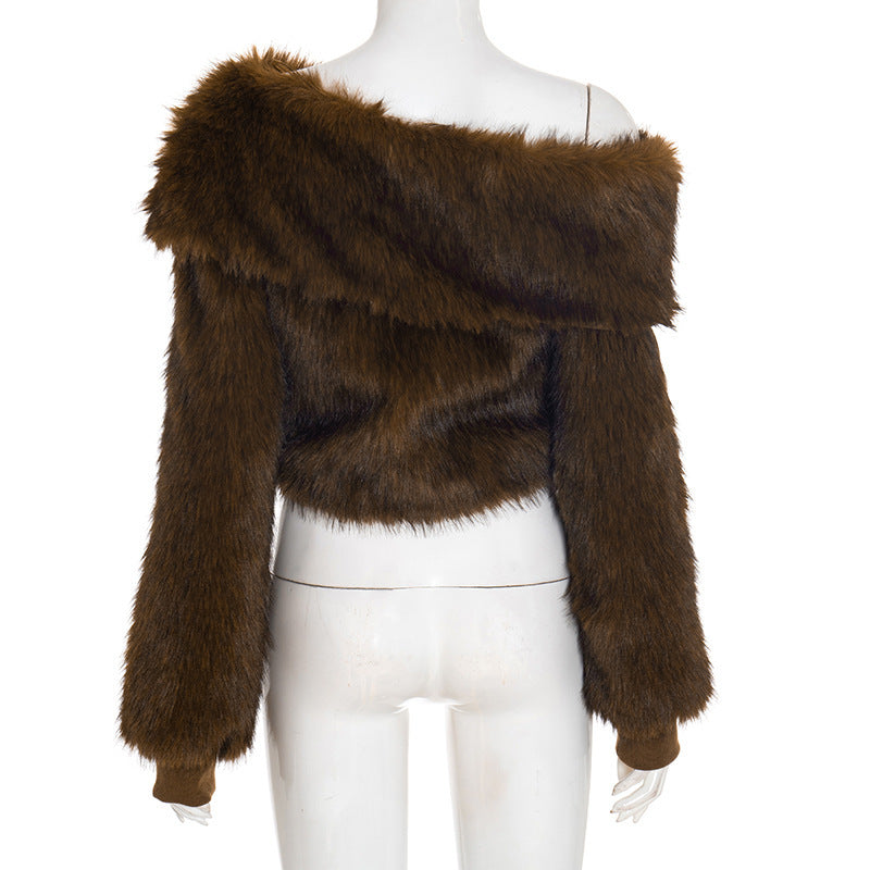 stacey One Shoulder Furry Top