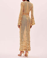 elma Golden Aura v-neck Knitted maxi Dress