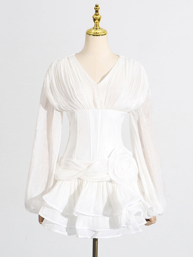 wallis 3d flower ruffle trim mini dress in white