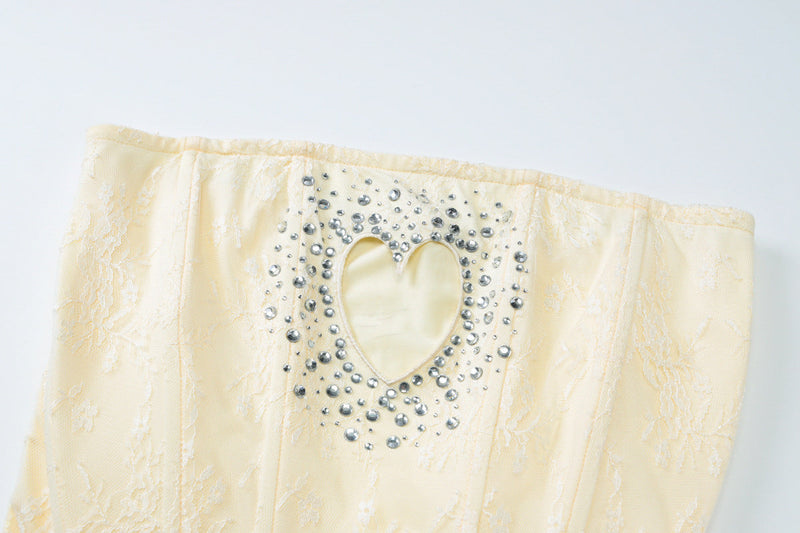 meroy Strapless Lace Mini Dress in Baby Pink