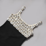 roberta Pearl Flower Rhinestone maxi dress in black